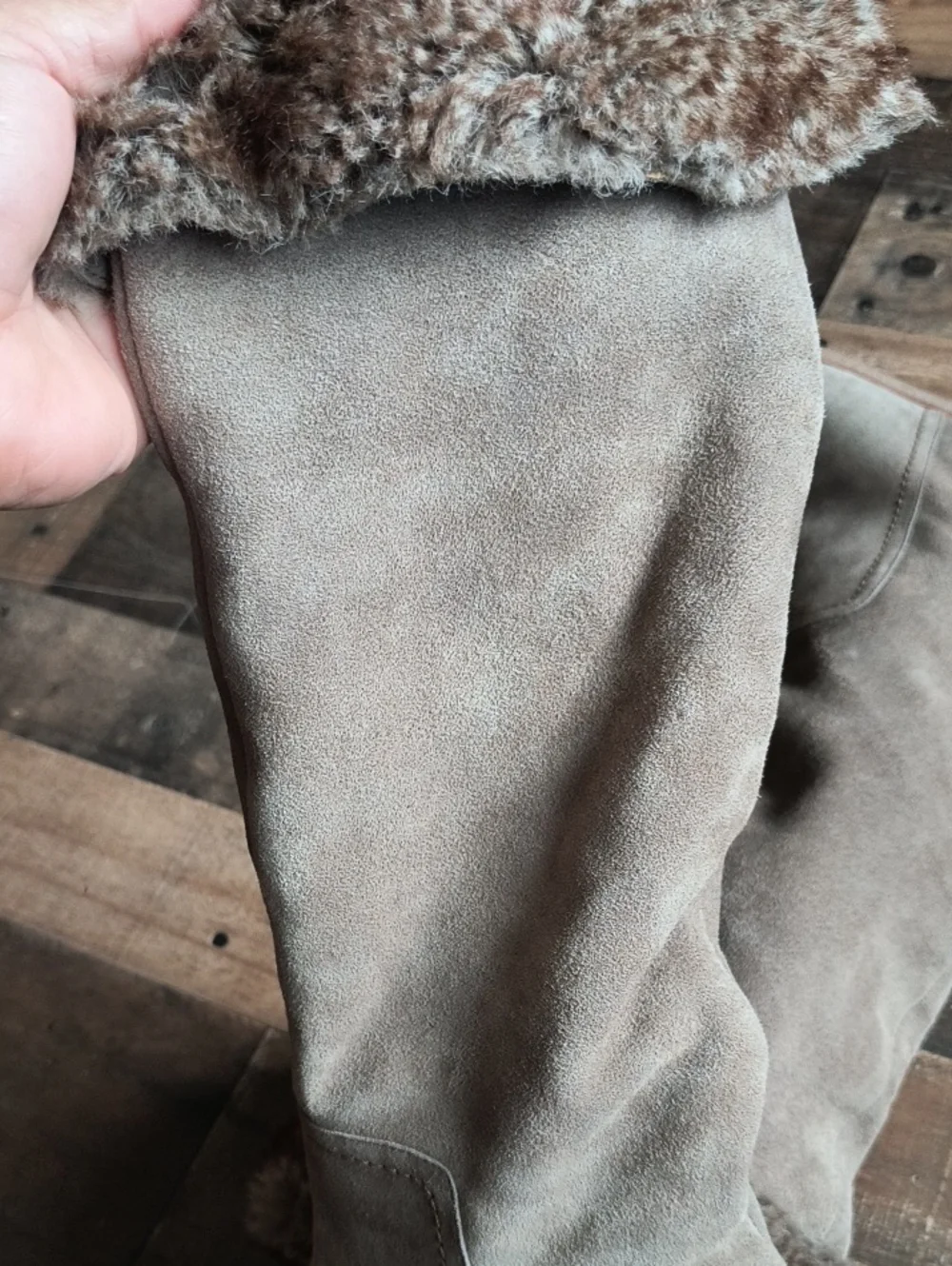 Sam Edelman Orlando Beige Leather Suede Knee High Faux Trim Flat Boots Sz 7.5